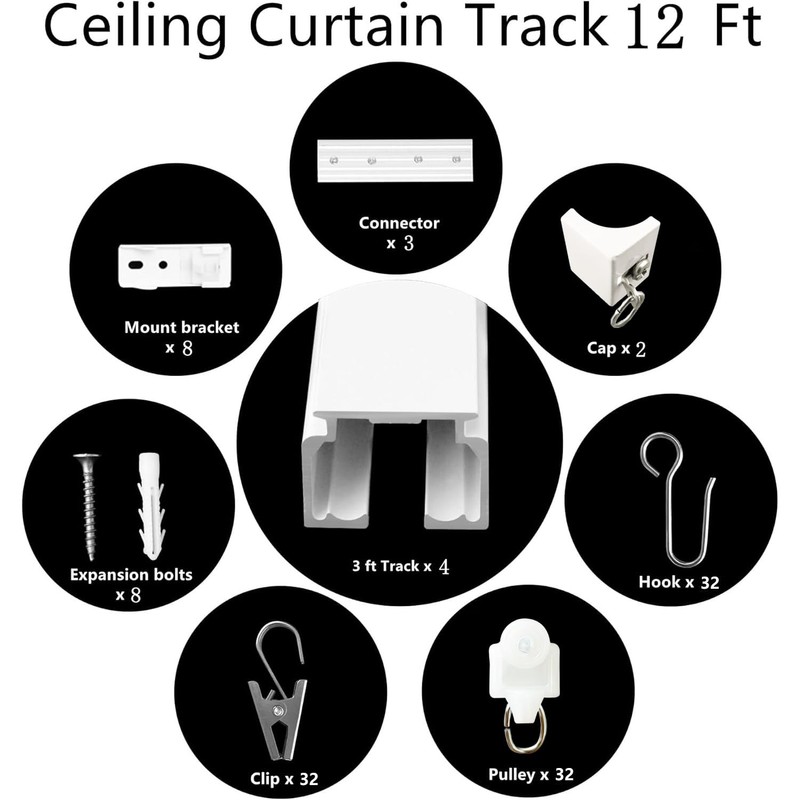 MaKefeile Ceiling Mount Curtains Track Room Divider Privacy Partition Separator