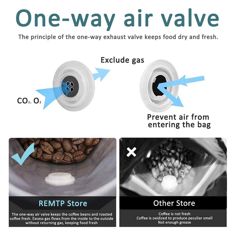 REMTAP Coffee Bags with Valve(50pcs,8oz) Blue High Barrier Aluminumed Foil