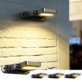 COXSENI 200LM Solar Wall Lights Outdoor 6 Colors, 2200mAh Long Lasting Solar Powered Deck Lights, 360° Adjustable Porch Light IP65 Waterproof, Glass Panel Fence Light for Gutter, Step, 4 Pack