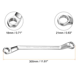 sourcing map Offset Extra Long Box End Wrench 18 x 21 mm Metric 12 Point 75 Degree Offset Double End Box Ratcheting Wrench Carbon Steel Polished Long Spanner Tools