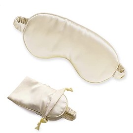 Antifaz para dormir. Mascara para dormir con funda. Mascarilla para viaje ideal para Dormir, Viajar y Meditar. Accesorio de viaje. Mascara de ojos. Sleep Mask/Eye Mask. (Champán)