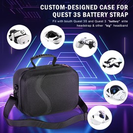 Large Carrying Case for Meta Quest 3/ Quest 3S with Battery Strap, for BOBOVR S3 PRO Elite Head Strap, VR Storage Bag for Oculus Quest 3 Headset, Quest 3S Controllers, Adapter and Other Accessories