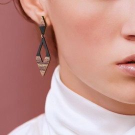 Emibele Wood Dangle Earrings, Geometric Dangling Drop Earrings, Lightweight Vintage Boho Wooden Earrings for Women Girls Jewelry Gift, Brown & Black