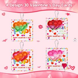 30PCS Party Favors for Kids,Fidget Toys Packs,Double Heart Pop Keychain Toys Bulk, Mini Pop Bubble Fidget Keychain Its Birthday Goodie Bags Stuffers, Small Treasure Box Toys for Classroom Prizes