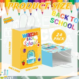 Zhanmai 24 Pcs Welcome Back to School Gift Bags with Handle First Day of School Goodie Bags Colorful Candy Treat Paper Wrapping Bag for Classroom Back to School Party Favors Decoration