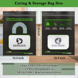1/2 LB Curing & Storage Bags Double-Tracked Zip Closure Heat Sealable, Reusable Humidity Control Bags (13.8 x 10.4 in, 5 Pack)