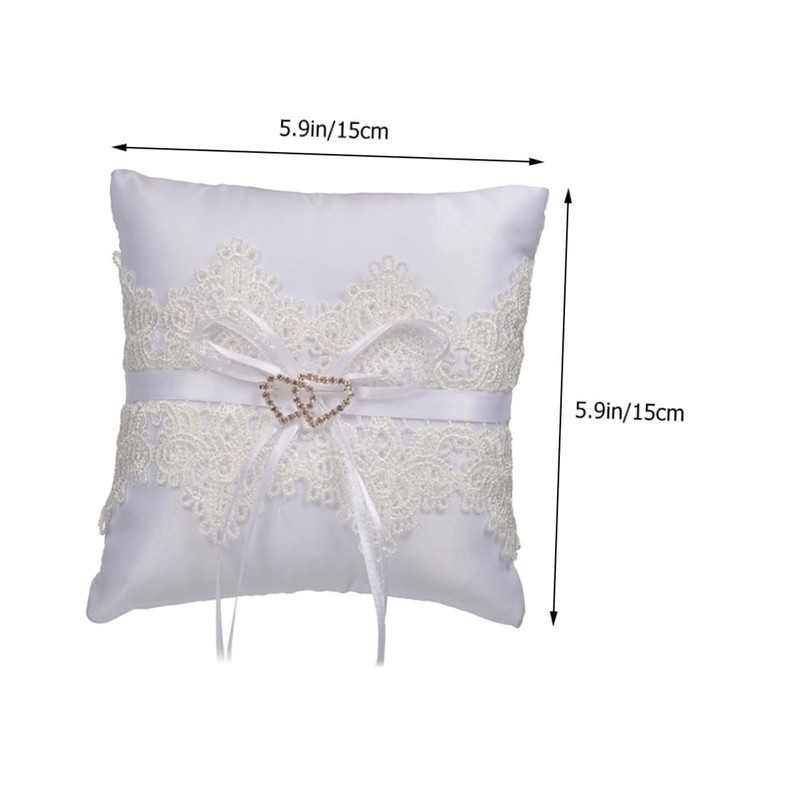 STOBAZA Elegant Lace Wedding Ring Pillow Romantic Heart Shaped Design