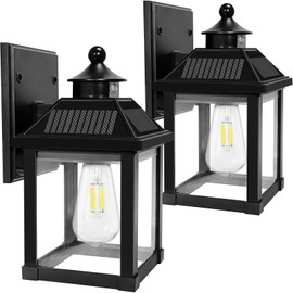 Kuniwa Solar Wall Lights Outdoor, Dusk to Dawn Solar Sconces, Motion Sensor Porch Lights Waterproof with 3 Lighting Modes, Exterior Wall Lantern Outside for Patio Garage Entryway Garden Shed