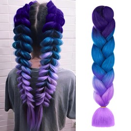 Aomig Braids Extensions, Ombre Synthetic Hair for Braiding, 24 Inch Hair Strands for Braiding Hair, Fake Hair, Braiding Hair Braiding Extensions for Hair Box Braid (Purple/Light Purple/Lake Blue)