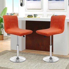 SONNACH Bar Stool Covers, Velvet Barstool Slipcovers with Back, Slipcovers for Short Stool (2, Orange)