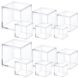 Teenyyou 12 Pcs 4.7/4/3.3/3/2.5/1.8 Inch Clear Acrylic Box with Lid Square Cube Display Box Decorative Storage Boxes Clear Container Boxes for Candy Pill Jewelry Collectibles Artwork Display