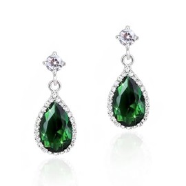Crystalline Azuria Teardrops Dangle Earrings with Green Simulated Emerald Zirconia Crystals 18K White Gold Plated for Women