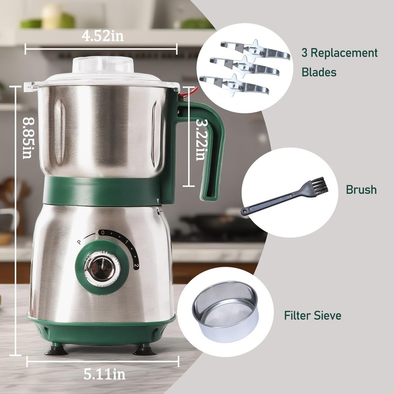 Electric Grinder for Kitchen - 500W Grain Mill with 3