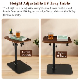 GBACHOOSE Sofa Armrest Tray Table for Couch, TV Tray Table 360° Swivel Height Adjustable End for Small Spaces, C Shaped End Table for Couch, Living Room, Bedroomor with Phone & Tablet Slot(Walnut)