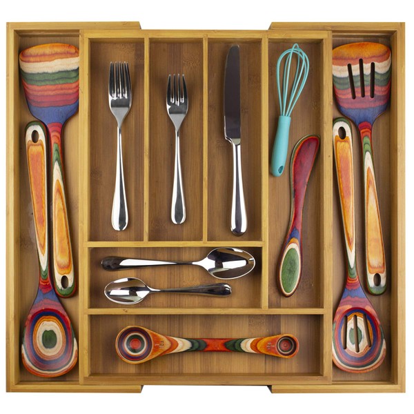Totally Bamboo Kitchen Drawer Organizer, Expandable Silverware Organizer and Utensil