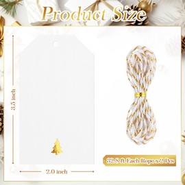 Watersay 100 Pcs Christmas Gift Tags with String, 3.5 x 2 Inch White Gift Tags with Foil Christmas Tree Design Present Wrapping Labels for Xmas Holidays New Year Presents Wrapping Decor(Gold)