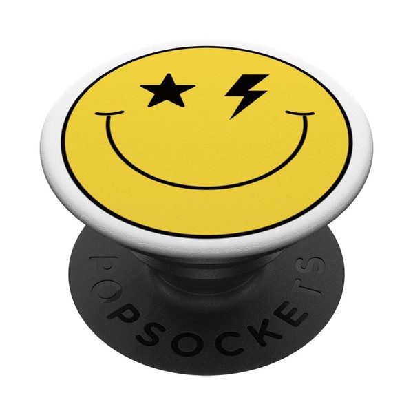 70er Jahre Lightning Bolt Star Eyes Gelb Happy Smile Face