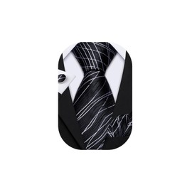 Barry.Wang Mens Black Tie Sets Stripe Silk Necktie Pocket Square Cuff Links Business Wedding