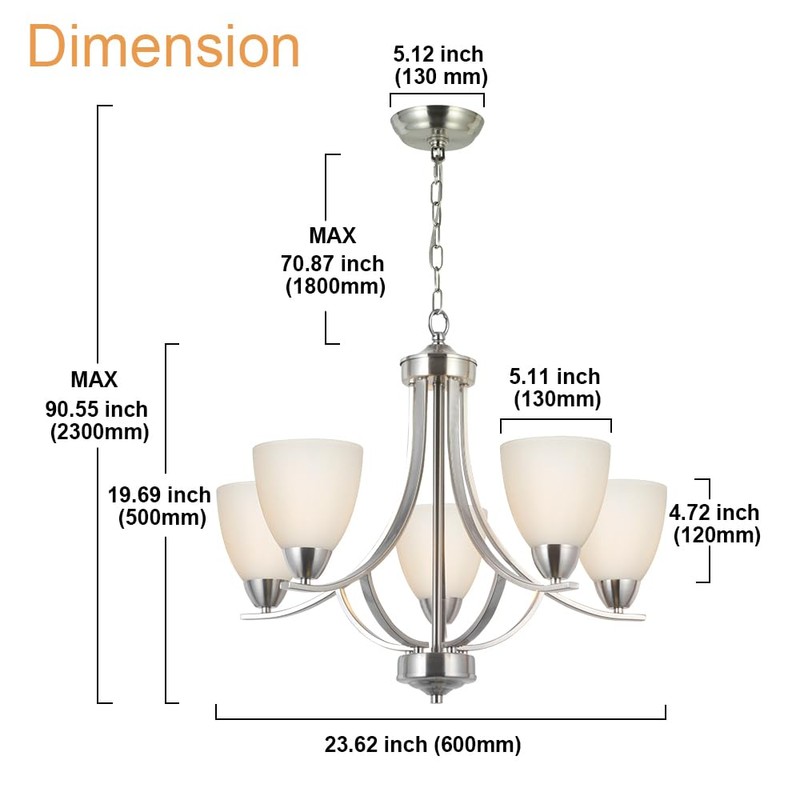 VINLUZ 5 Light Rustic Farmhouse Pendant Lighting with Opal White