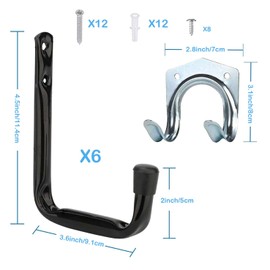 Xndryan Garage Storage Hooks, 6 PCS Heavy Duty J Hooks 4 PCS Tool Hooks Metal Shed Hooks Garden Tool Hooks Utility Wall Hooks for Garage Shed, Ladder, Bicycle