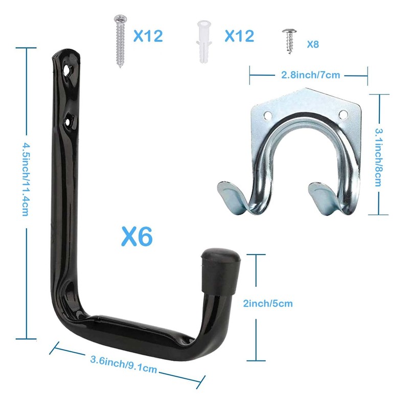 Xndryan Garage Storage Hooks, 6 PCS Heavy Duty J Hooks