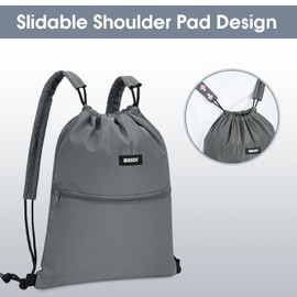 WANDF Drawstring Backpack Sports Gym Bag with Shoulder Pads Water Resistant String Bag Cinch Bag for Women Men (Grey)