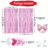 23Pcs Cartoon Cat Birthday Decorations, Pink 3.3x8.2ft Tinsel Foil Fringe