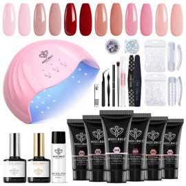 Modelones - Kit de uñas de gel de extensión de poli-gel – 6 colores con 48 W U V/LED, solución de lámpara de uñas con purpurina para manicura de uñas, kit de iniciación para principiantes, kit de bricolaje en casa 2