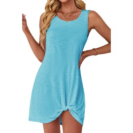 Halife Swim Suit Coverups for Women 2025 Poolside Sleeveless Twisted Hem Mini Cover Up Dress Beach Resort Wear Blue Green 2XL