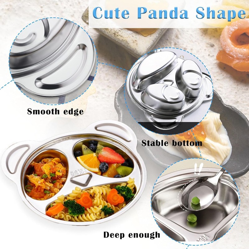 WOYAODONG 4Pcs Stainless Steel Divided Plates, 304 Stainless Steel Cute