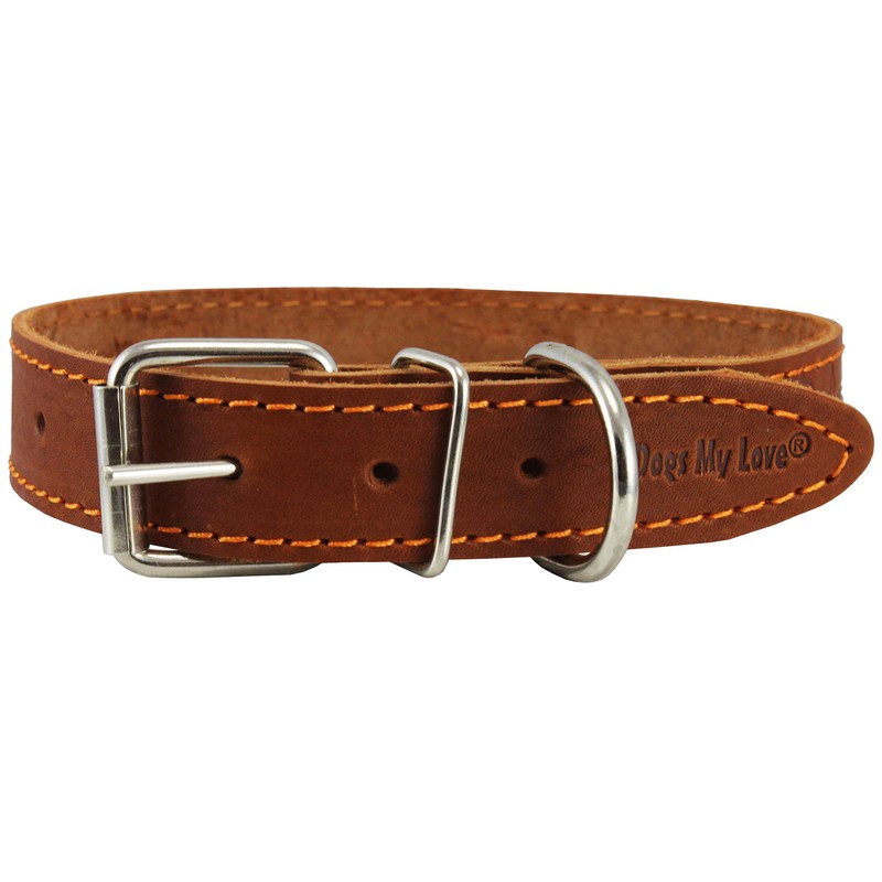 Genuine Leather Dog Collar Barb Wire Pattern Brown 4 Sizes