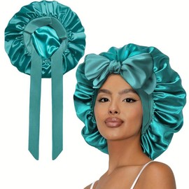 Double Layer Satin Bonnet, Soft and Breathable Hair Care Bonnet, Adjustable Night Sleeping Cap, Heatless Styling Tool for Women:_Double black nightcap_one-size