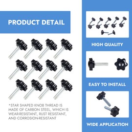 Heavy Duty 1/4"-20 Thumb Screws Set 12 Pcs Threaded Knurled Thumb Screws Black Knurled Grip Knob Screws Durable Plastic Clamping Knobs Star Hand Knobs Replacement Umbrellas Base Parts