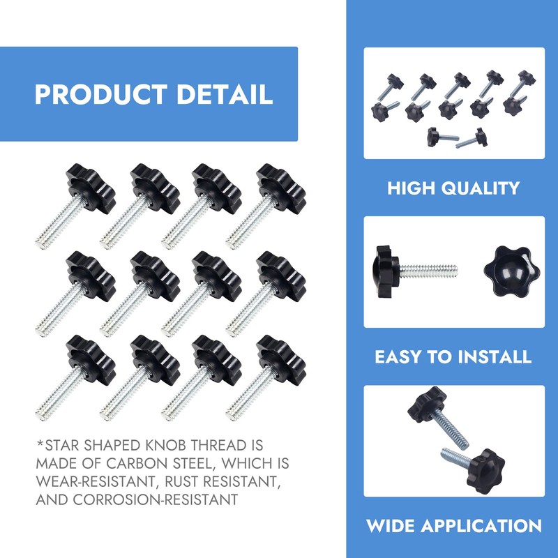 Heavy Duty 1/4"-20 Thumb Screws Set 12 Pcs Threaded Knurled