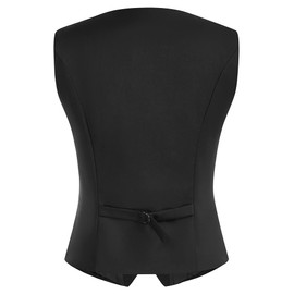 Belle Poque Women's Vest with Curved Lapel, V-Neck, Checked Vest with Two Pockets, Geometric Hem, Plain Jacket, BP0150A21-02