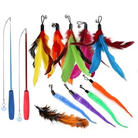 YENLNI Magnetic Cat Wand Toy Set – 2PCS Retractable Wands, 10 Feather Refills, and 2 Silver Magnetic Connectors for Interactive Indoor Cat Play