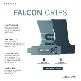 PICSIL Falcon Grips + Wrist Pads + Bag, Carbon Fibre Material, Use with Magnesium, Grip on All Surfaces and Bar Types, Designed for All Athletes, Aqua G