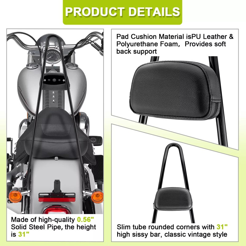 21ST Black 31" Tall Backrest Sissy Bar For Harley Softail