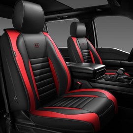 CAR PASS Nappa Leather Car Seat Covers Front Seats, Luxury Seat Protector for Cars, Waterproof Anti-Slip Seat Cushion Armrest Compatible Airbag Universal for Sedan SUV Pick-up Truck Auto, Black Red