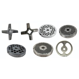 #22 Assorted Meat Grinder Plates & Knife Packs for Butchers - Cozzini Cutlery Imports (5 Plate Pack w/Solid Drop Forge & Hard Edge Knife)
