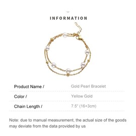 AMINKINA 14K Gold Pearl Bracelet, Double Layer Freshwater Pearl Bracelet, Mother's Day Gift for Mother, Wife, Girlfriend (Yellow Gold, 14K)