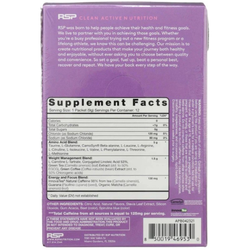 RSP Aminolean Energy Powder Drink Weight Supplement Vegan * 12