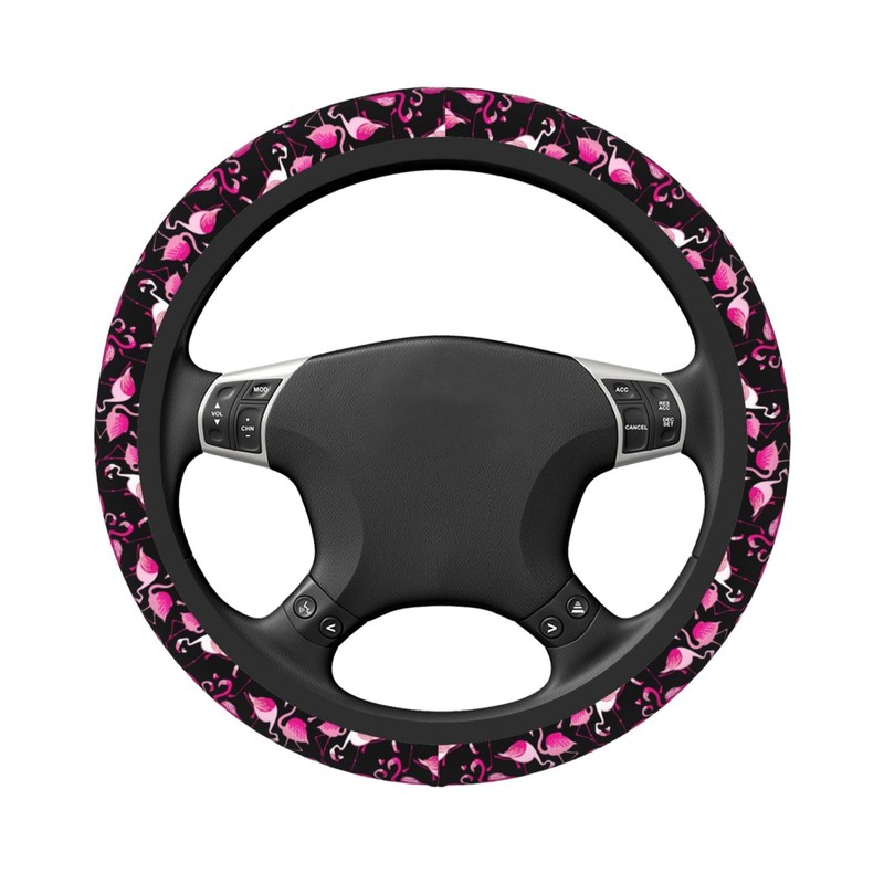 Pink Flamingos Elastic Steering Wheel Cover Non-Slip Breathable Steering Wheel