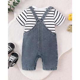 Xumplo Baby Boys Clothes Newborns Dinosaur Outfits Infants Rompers and Suspender Shorts Set Summer Clothing 6-9 Months