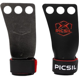 PICSIL RX Grips, Synthetic Workout Grips, Durable and Ultra-Resistant Carbon Fiber Hand Grips for Weightlifting & Gymnastics, Blocks Tears & Blisters, Made for Men & Women, Red 3H L