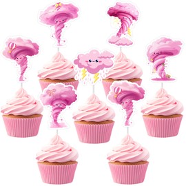 Sursurprise Tornado Themed Party Decorations for Girls, 36PCS Pink Tornado Cupcake Toppers, Weather Themed Cupcake Picks, Two Nado 2nd Four Nado 4th Birthday Decor Party Supplies