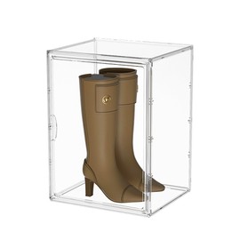 Cutora Extra Large 4 Tiers 15.7"X11.8"X9.8" Clear Acrylic Organizer Box Display Case, Plastic Holder with Magnetic Door and 3 Division Boards for Figures, Books, Handbags, Purses, Boots