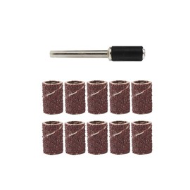 11 Piece Sanding Drum Set 6.35mm Diameter Rotary Tool Sanding Sleeve Accessories Including 10 Sanding Belts, Sleeves and 1 Mandrel 80 Grit