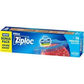 SC Johnson Ziploc Gallon Food Storage Freezer Bags, Stay Open with Stand-Up Bottom, 16 Ct.