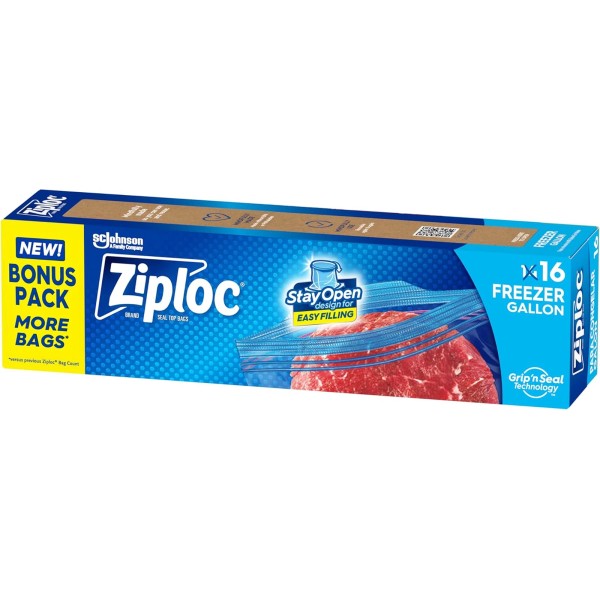 SC Johnson Ziploc Gallon Food Storage Freezer Bags, Stay Open